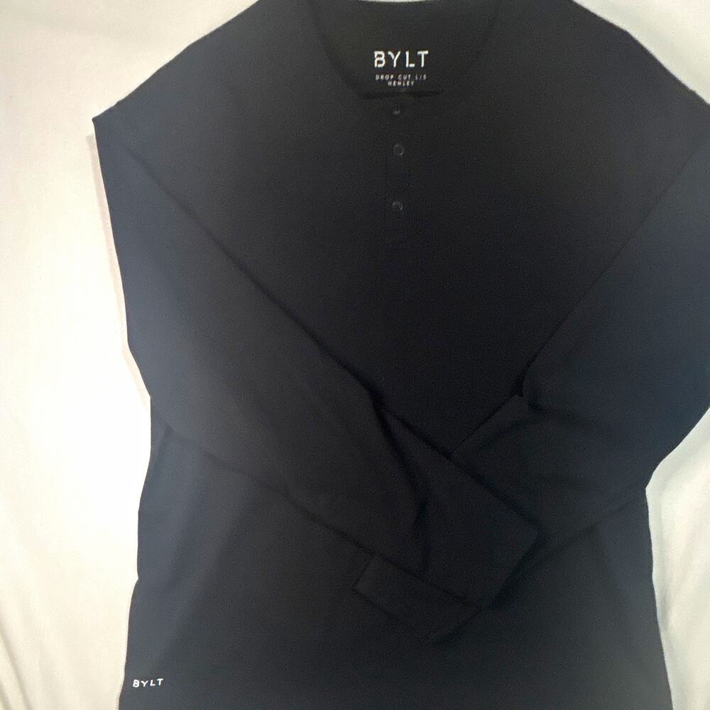 BYLT Drop Cut L/S Henley T-Shirt Men's XL Black Long Sleeve Stretch Knit